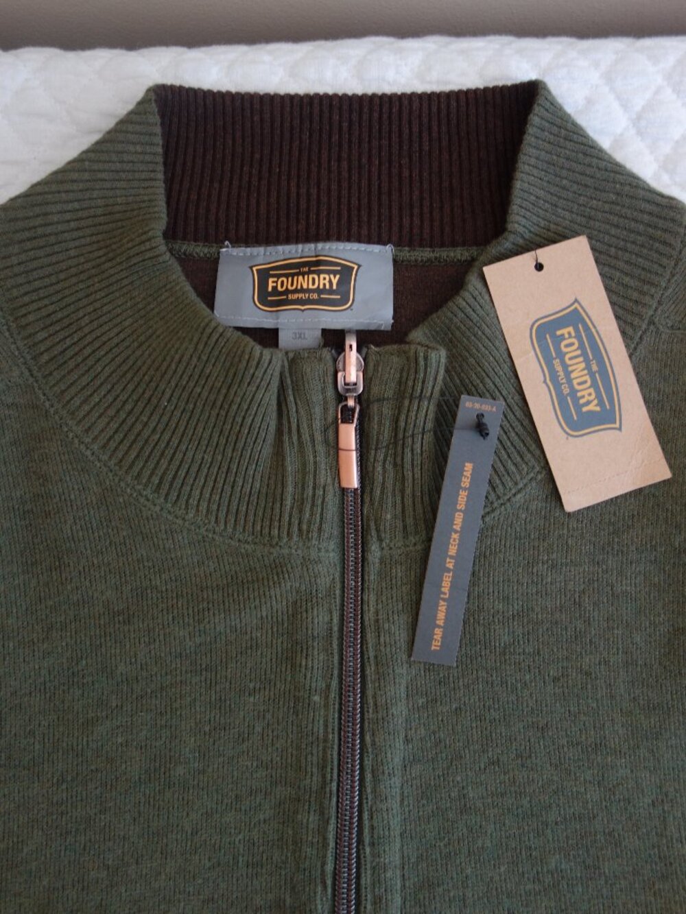 NWT $60 THE FOUNDRY SUPPLY CO Reversible Green Brown ¼ Zip Pullover 3XL